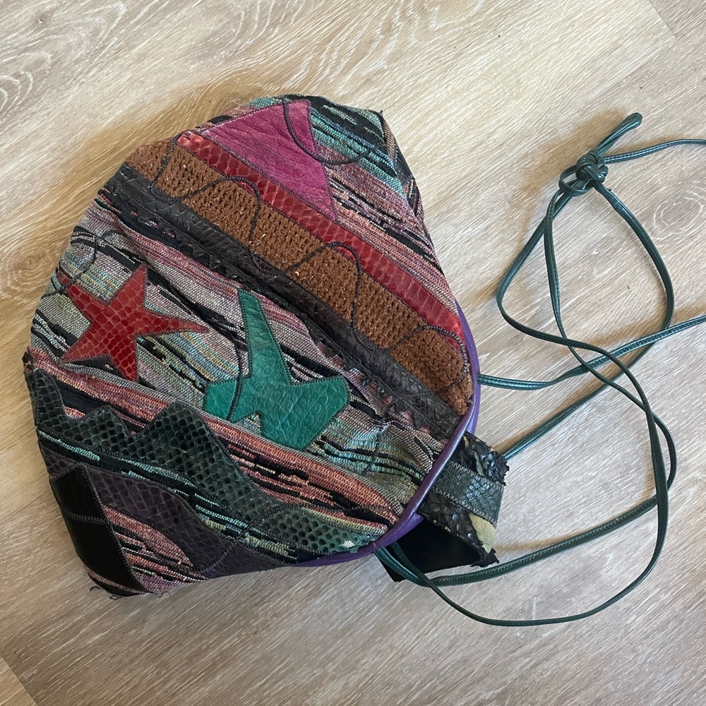 Sharif Saks fifth avenue snakeskin patchwork multicolored bucket bag